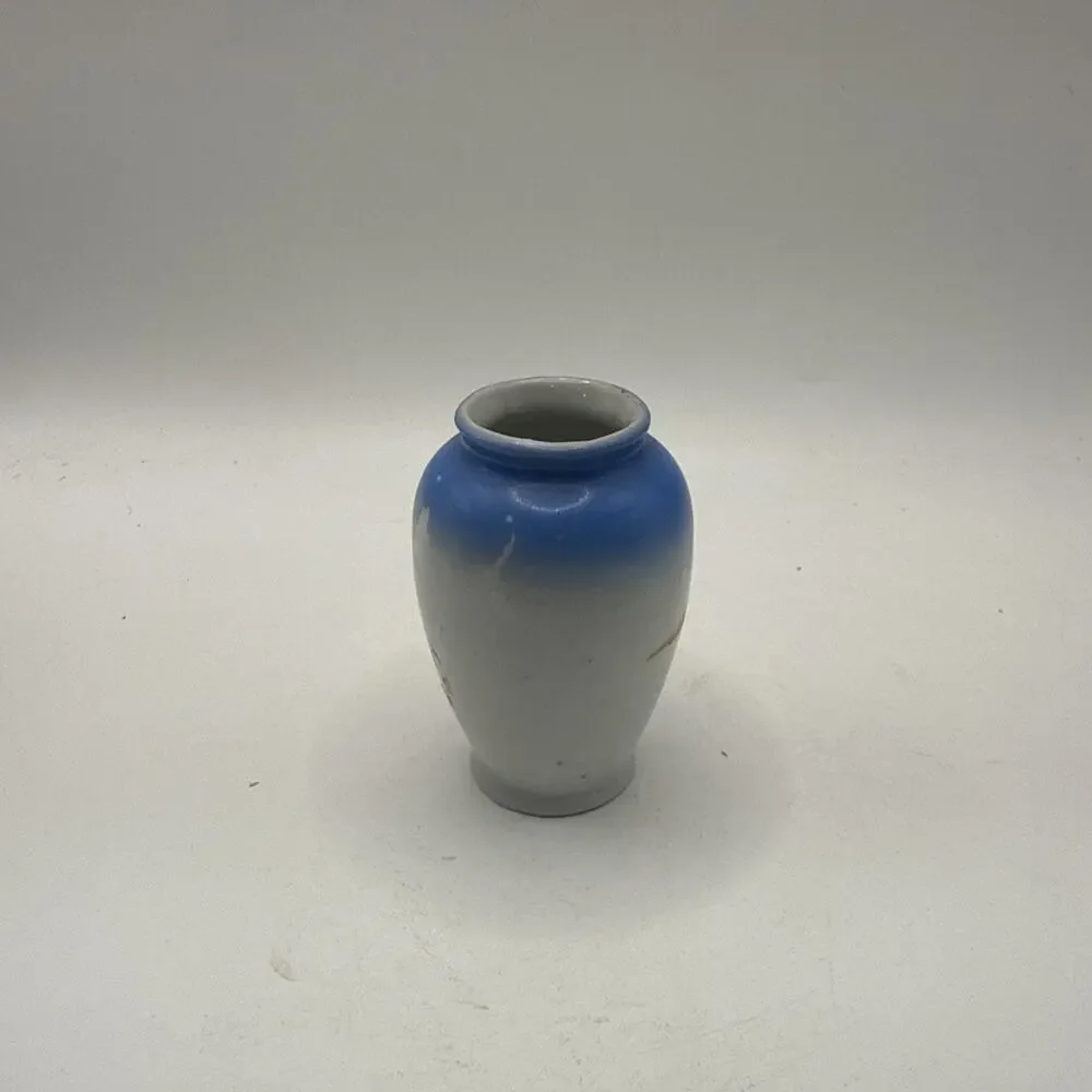 Vintage Miniature Porcelain Vase 2 3/4” Windmill Scene Blue Hand Painted Japan *